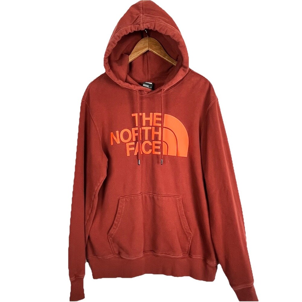 The North Face Mens Hoodie M Rust Orange Logo Pullover Cotton Blend - Picture 2 of 12